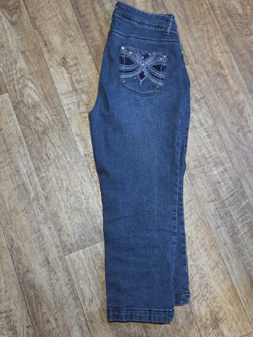Roz & Ali Rhinestone/sequin Blue Embellished Pocket Jeans